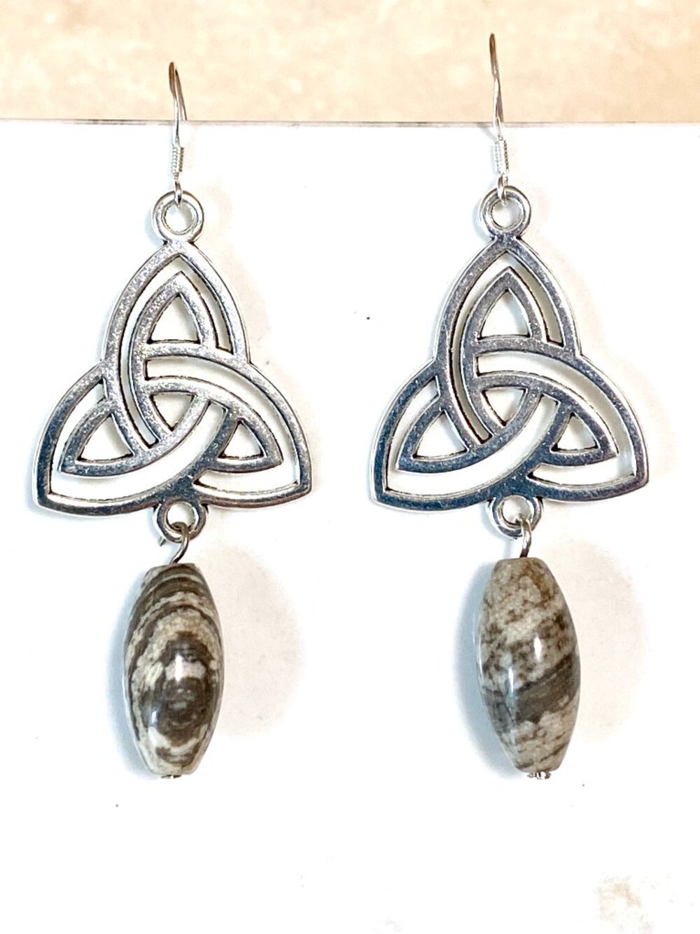 2/$20, Earthy Picasso Stone Triqueta Earrings, Gemstone & Sterling Silver Hooks